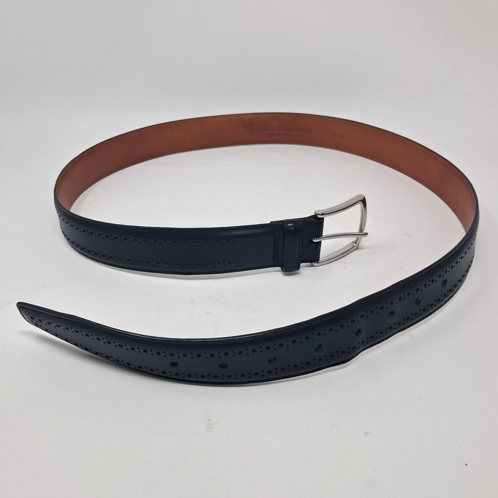 ALLEN EDMONDS DRESS BELT 42" MANISTEE BLACK LAZERCUT LEATHER SILVER BUCKLE#74011